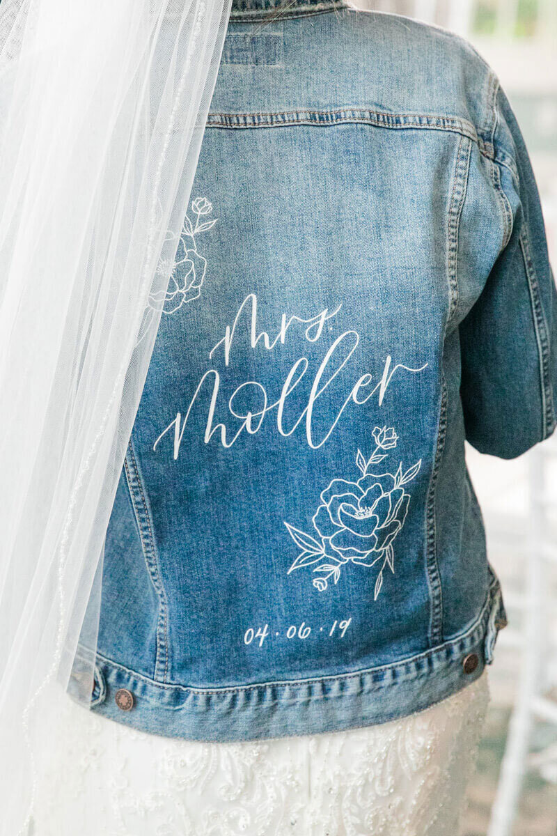 custom denim hand-painted bridal jacket with floral design