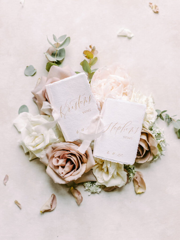 stunning personalized vows on homemade paper - styled wedding shoot
