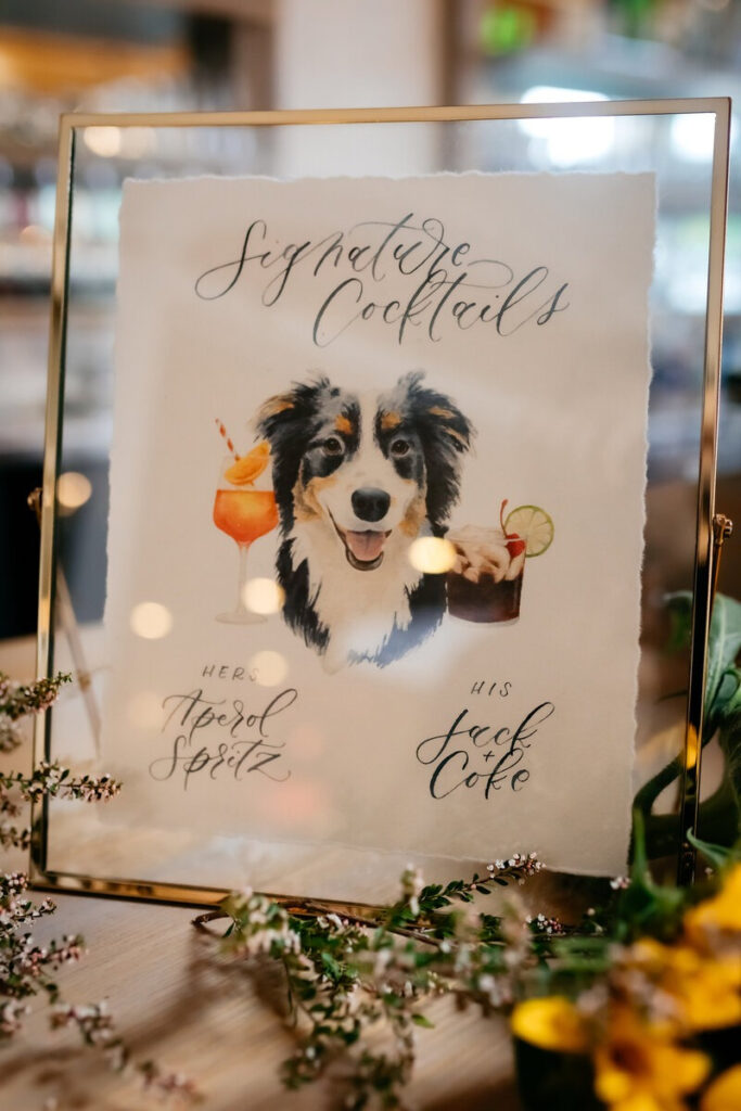 Custom signature cocktail sign with pet portrait, a fun way to scale your handmade business.







